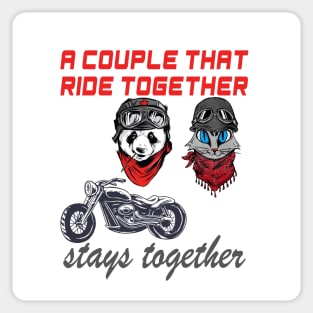 Cute Panda and cat couple that rides together stays together Sticker